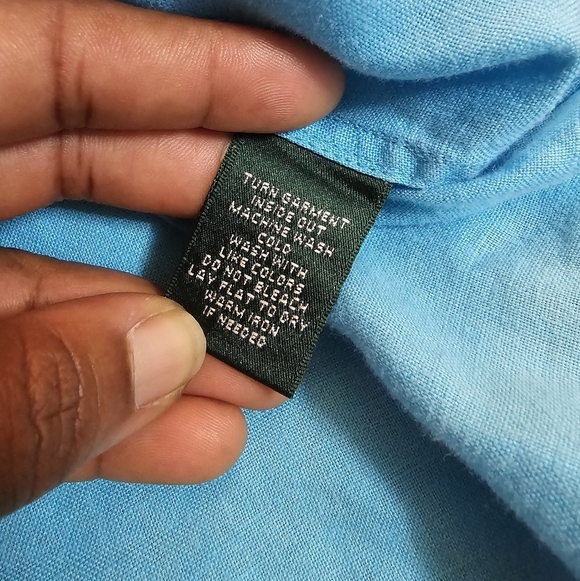 Lauren Ralph Lauren Linen Light Blue Turquoise Lagenlook Relaxed Button Top 1X - Picture 5 of 6